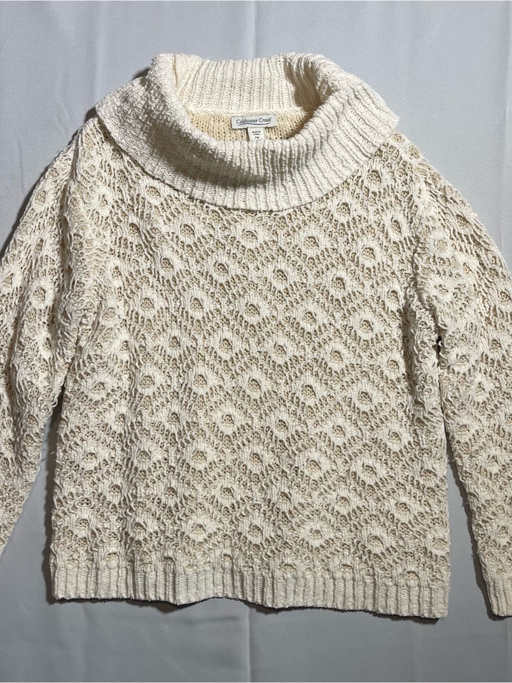 Coldwater Creek Cream Cable Knit Cowl Sweater
